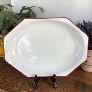 Unique Vintage Red White Enamel Serving Platter Tray